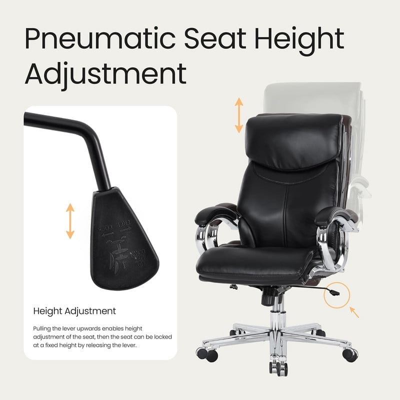 COLAMY High Back Executive Office Chair, PU Leather Computer Desk Chair with Extra Thick Padded Seat Cushion, Quiet Rubber Rolling Casters and Adjustable Tilt Tension for Home Workspace,Black
