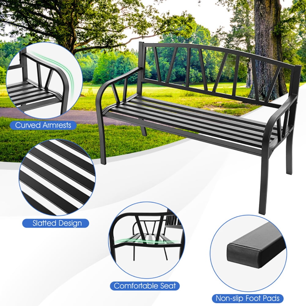 Aimee Lii Patio Garden Bench with Metal Frame and Slatted Seat, Outdoor Patio Furniture, Black Aimee Lii Patio Garden Bench with Metal Frame and Slatted Seat, Outdoor Patio Furniture, Black