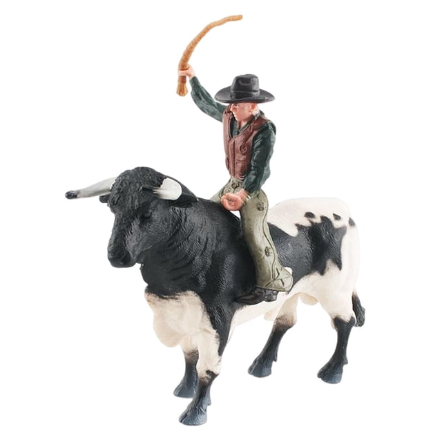 Figuras de pintadas a mano, modelo de juguetes de animales en miniatura, colección artesanal, figuras de acción detalladas realistas para Estilo A Hugo Figura Toro con jinete