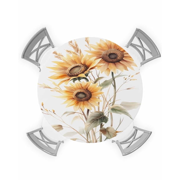 nqOlkjepod Sunflower Round Tablecloth, Fitted Table Cover with Elastic for 45"-54" Round Tables, Orange Vintage Blooms Floral Spring Table Cloth Outdoor Indoor Dinning Party Waterproof Tablecloths