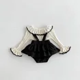 thumbnail image 1 of Nuevo conjunto de ropa de primavera 2025 para niñas, blusa con cuello de hoja de loto de punto dulce + mono con tirantes, traje de mono para niños pequeños de 2 uds., 1 of 6