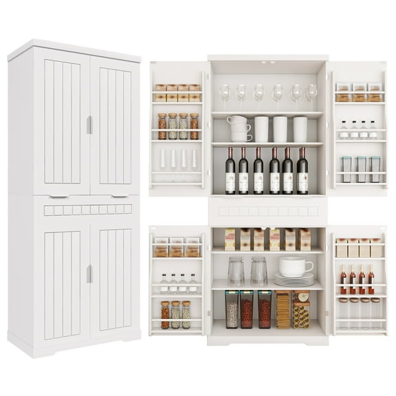 Pantry Cabinet, 71.65" Tall Storage Cabinet with Drawer, 2 Cabinets & 6 Door Shelves, Adjustable Shelves, Freestanding Cupboard for Kitchen, Living Room, Bathroom