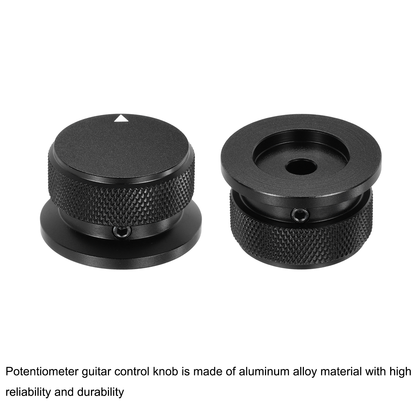 2 Pcs Aluminium Potentiometer Knobs, 1/4" (6mm) Universal Volume Tone Control Knobs with Arrow Indicator, 4/5" Black(34x20mm)