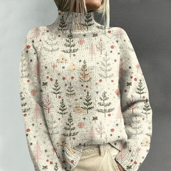 Qulqfy Turtleneck Long Sleeve Shirts for Women Multicolor Christmas Sweater Cozy Fall Plus Size Casual Shirts for Women
