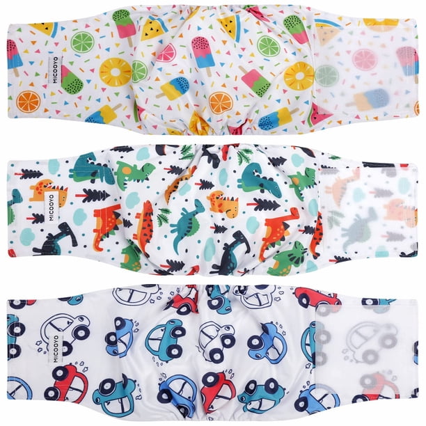 Micooyo Bandas Para El Vientre Para Perros Machos, Paquete De 3 Pañales Reutilizables Para Perros Machos Para Cachorros, Perritos, Envolturas Lavables Para Perros Machos, Xsmall (S Car)