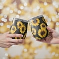 thumbnail image 2 of 12oz Stemless Wine Tumblers Black Yellow Sunflower Pattern Vacuum Insulated Stainless Steel Travel Tumbler Cups Mug with Lid and Straw for Champaign,Cocktail,Beer with Cleaning Brush, 2 of 5