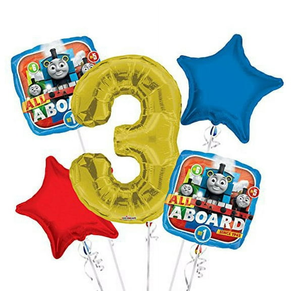 Thomas The Tank Balloon Bouquet 3rd Birthday 5 pcs - Party Supplies