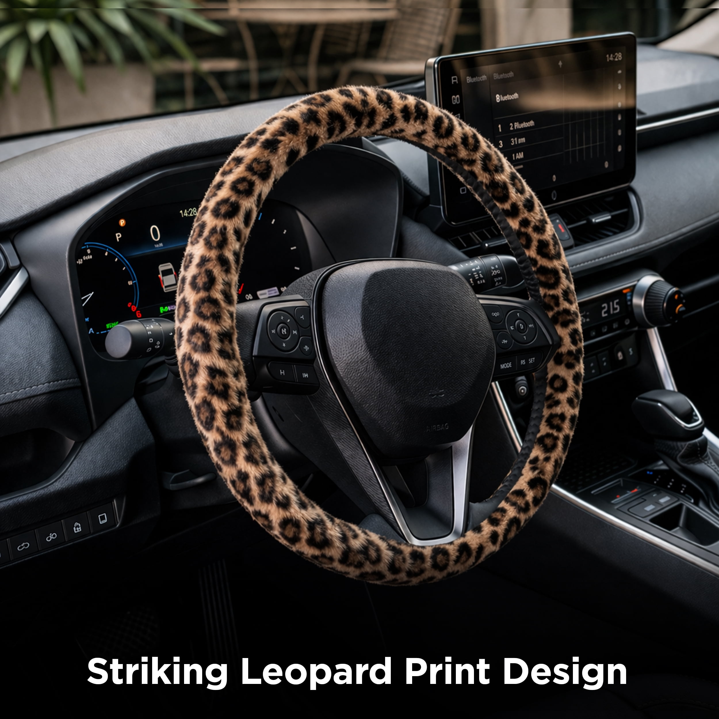 Auto Drive Leopard Print Steering Wheel Cover for Cars, Trucks, and SUVs, Brown