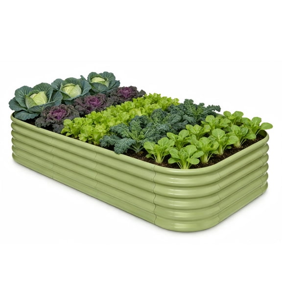 Annoell 8x4x1.5 ft Galvanized Raised Garden Bed, 18" Tall Metal Raised Flower Bed for Vegetables, Large Planter Box for Home Gardening - Moss Green