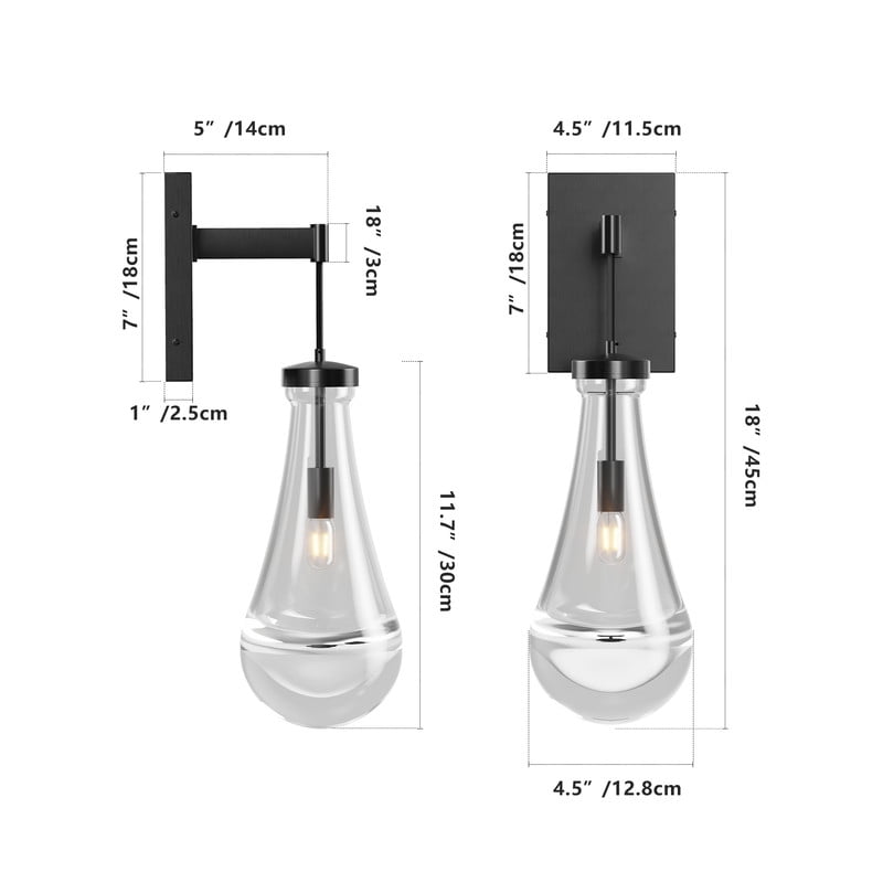 TICOZE Modern Raindrop Wall Sconce Light, Black Bronze Bathroom Light Fixture with Clear Handblown Glass Shade, Dimmable LED Vanity Mirror Light for Bedroom, Hallway, Stairway, Living Room