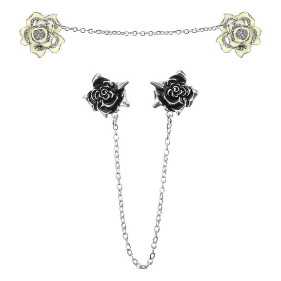 2 Pack Sweater Clips Retro Cardigan Flower Collar Clips with Chain