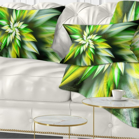 Designart Exotic Green Fractal Spiral Flower - Abstract Throw Pillow - 12x20