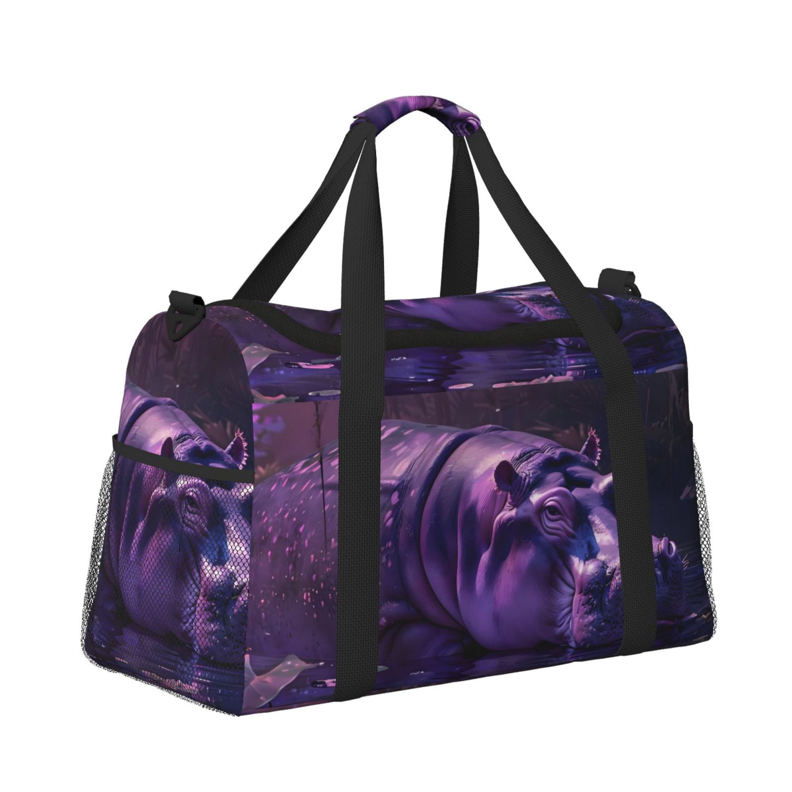 Fuzoiu Purple Hippo In Water Print Travel Duffle Bag,Carry On Tote Bags,Duffel Bag,Sport Gym Bag, Hospital Bag for Labor and Delivery, Overnight Bag,Luggage Bag