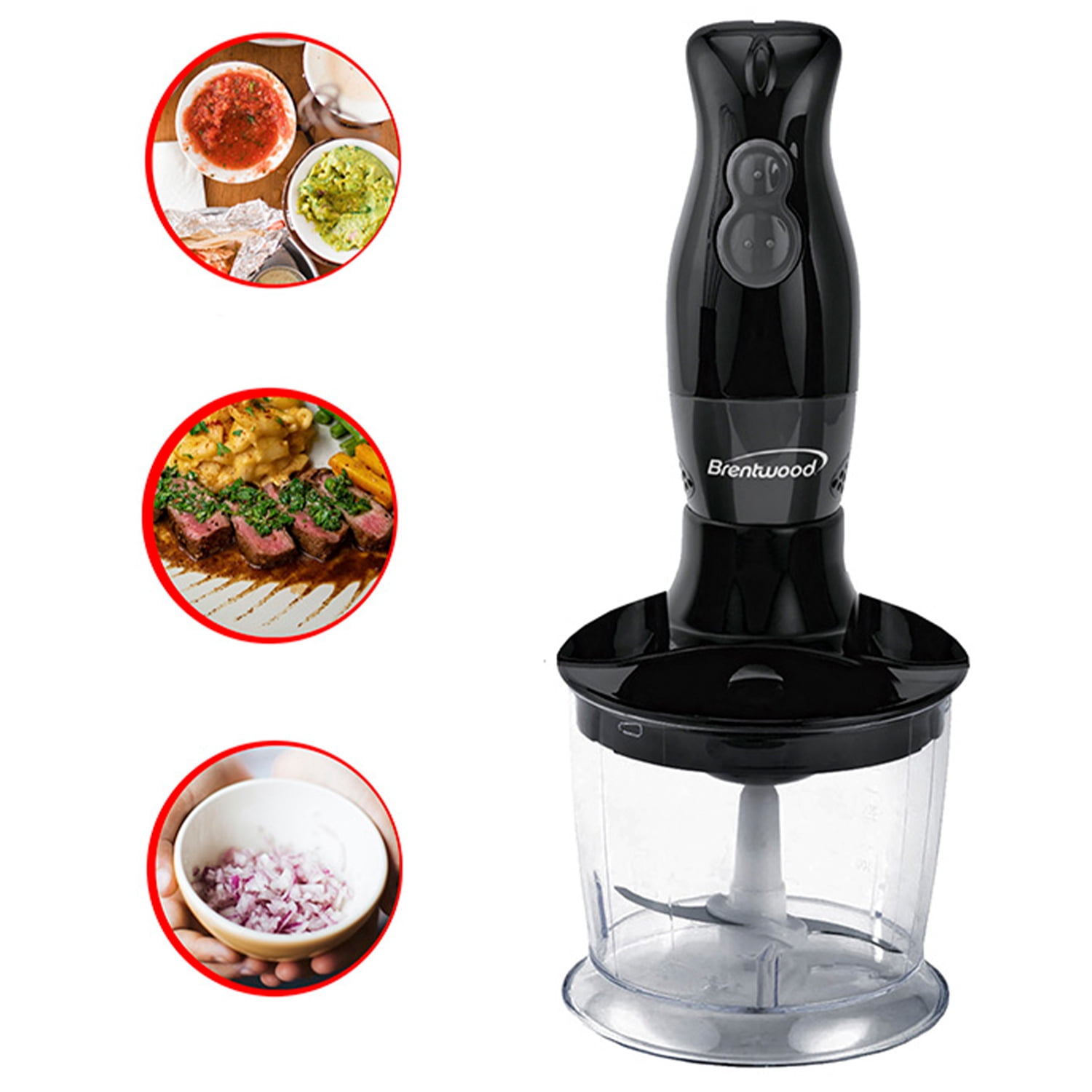 Brentwood Appliances HB-38BK 2-Speed Hand Blender And Food Processor With Balloon Whisk (Black)