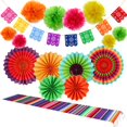 thumbnail image 1 of 16 Pcs Décorations du Mois du Patrimoine Hispanique, 1 Chemin de Table Serape, 6 Éventails en Papier Colorés, 1 of 5