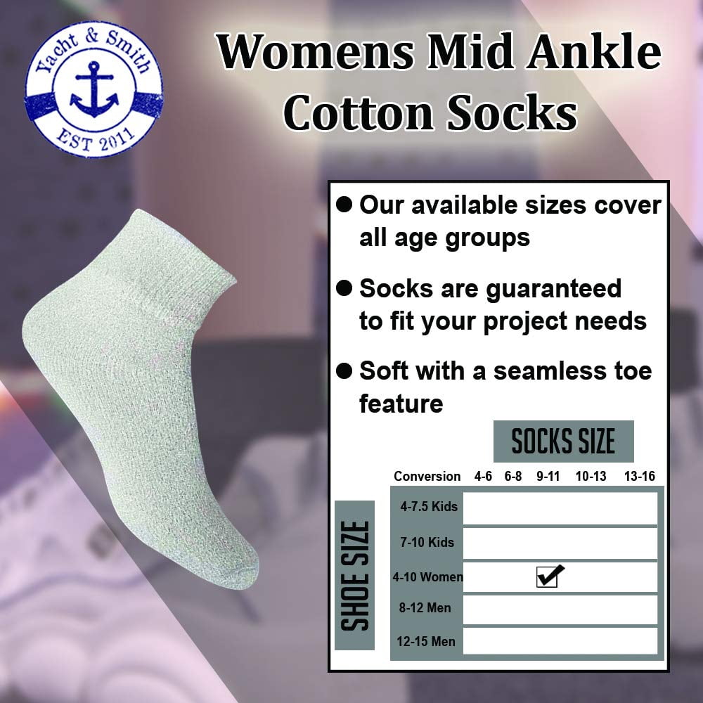 Yacht & Smith Wholesale Bulk Womens Mid Ankle Socks, Cotton Sport Athletic Socks - Size 9-18