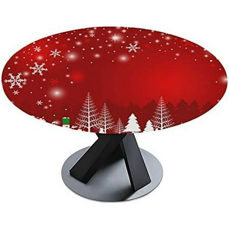 

Christmas Tree Snowman Round Tablecloth Fitted Table Cover with Elastic Edge for Kitchen Dinning Tabletop Decor Fits Tables up to 48 - 56 Diameter