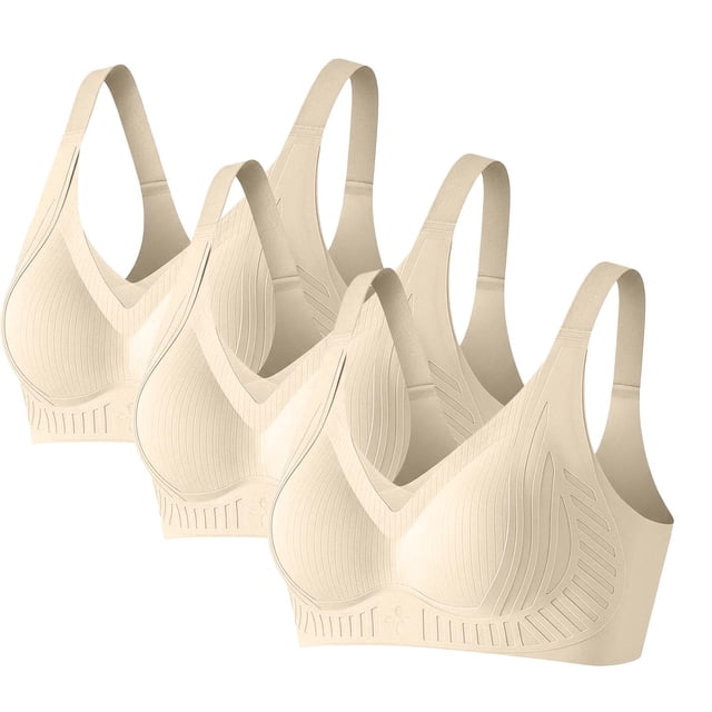 Sujetador Inalámbrico Ajustable de Color Sólido de las Mujeres Cuatro Filas, Levantamiento Del Diseño de la Reunión de la Ropa Interior Diaria Paquete de 3
