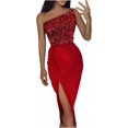thumbnail image 1 of LAICAIW une Élégante Robe de Cocktail Pailletée Épaules Dénudées Nœud Papillon Femme Prom Taille Fine Fendue Sans Manches Soirée, 1 of 4