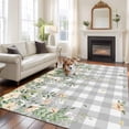 thumbnail image 3 of Area Rug for Living Room, Watercolor Floral Non-Slip Indoor Ex Large Carpet for Bedroom/Dining Room, Spring Flowers Leaves Plants Gray Plaid Washable Low-Profile Floor Runner Rugs - 8 x 10 Ft, 3 of 7