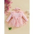 thumbnail image 2 of aturustex Infant Baby Girls One piece Romper Dress 1M 3M 6M 9M 12M Newborn Long Sleeve Crew Neck Jumpsuits Mesh Lace Patchwork Bodysuits and Cute Headr Little Girl Loose Casual Daily Clothes, 2 of 7