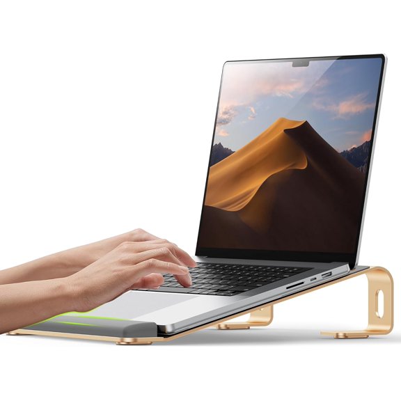 Aluminum Laptop Stand, Notebook Stand with Wrist Rest, Ergonomic Detachable Mount, Computer Compatible 10-17'' All Laptops Such as Air Pro///, Gold