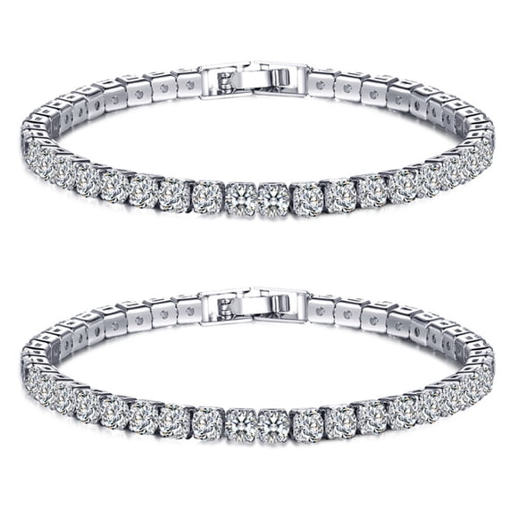 2X Zirconia 1 Row Tennis Chain Bracelet Men and Women Jewelry Brass / Copper Material Clasp Bracelet Link Jewelry