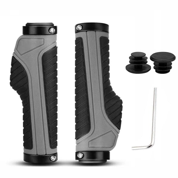 Mimimo Ergonomic Bike Handlebar Grips – Non-Slip TPR Rubber with Aluminum Lock Rings & End Caps, Shock-Absorbing Comfort for MTB & Commuter Bikes