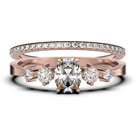 Minimalist Classic 1.15 Carat Oval Cut Diamond Moissanite Engagement Ring, Fairy And Dainty Ring, Wedding Ring in 10k Solid Rose Gold, Gift For Woman, Promise Ring, Bridal Rings Set