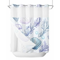 Anzona No Hook Shower Curtains, Blue Shell Coastal Long Bathtub Curtains with Snap in Liner, Nautical Summer Beach Botanical Waterproof Washable Fabric Bathroom Shower Curtain Sets, 72" x 78"