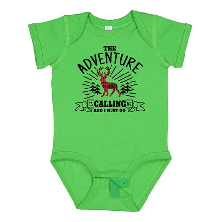 

Inktastic The Adventure is Calling and I must Go with Plaid Deer Boys or Girls Baby Bodysuit