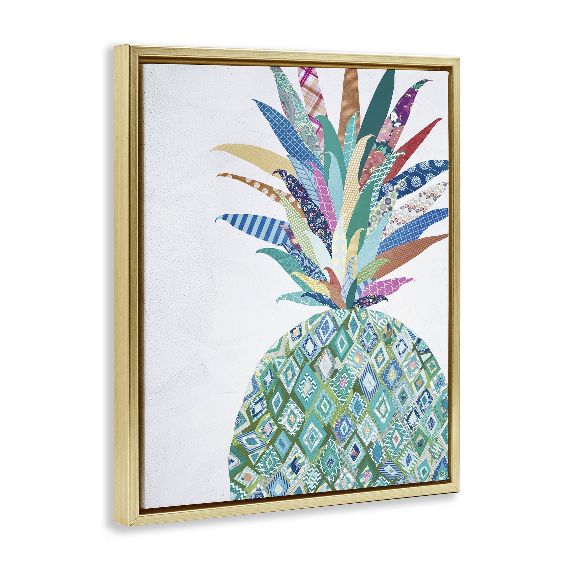 Stupell Industries Geometric Patterned Pineapple Food & Beverage Painting Gold Floater Framed Art Print Wall Art, 17 x 21