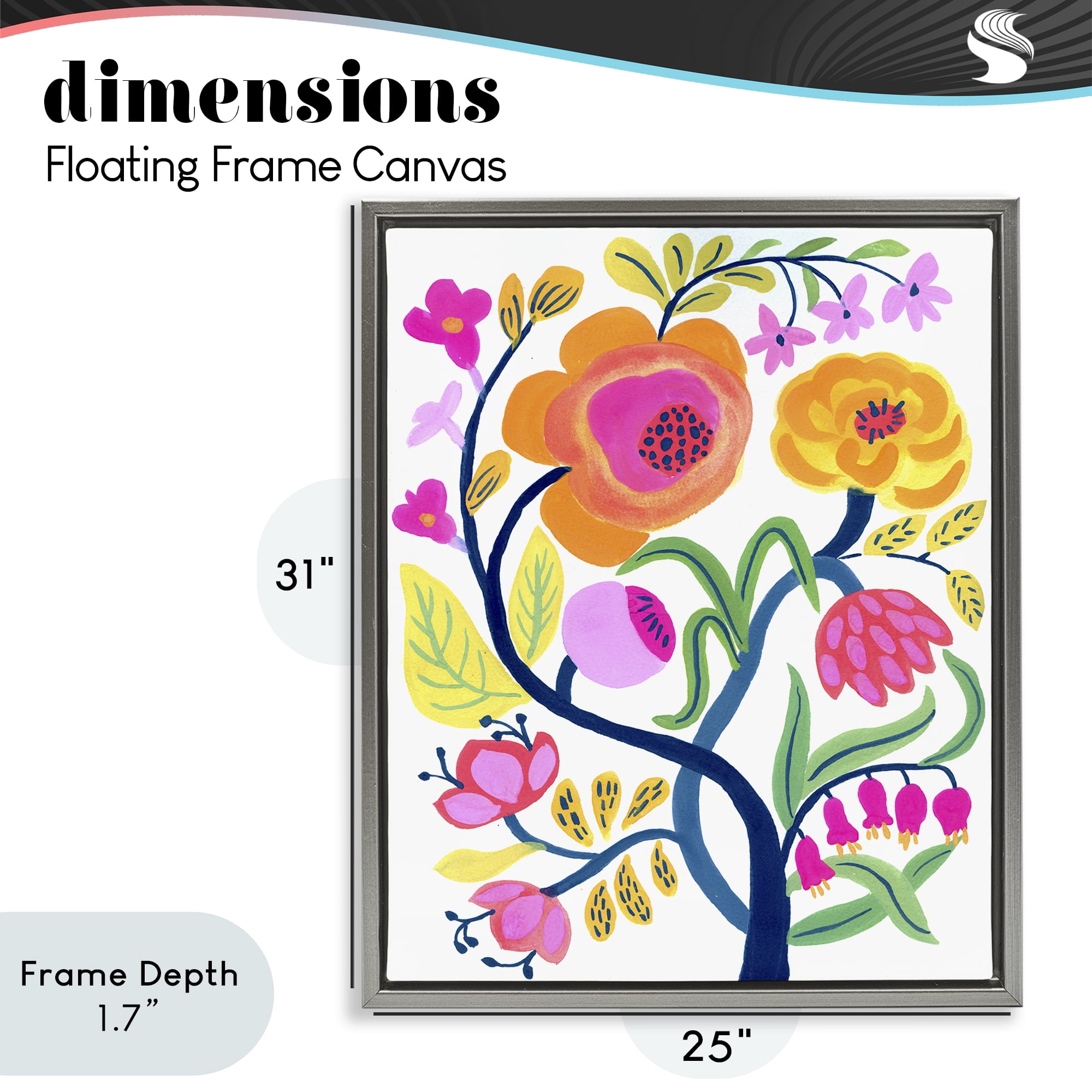 Stupell Industries Blue Tree with Warm Flowers Gray Framed Floater Canvas Wall Art, design by Suzanne Allard