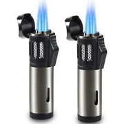 Urgrette 2 Pack Torch Lighter Triple 3 Jet Flame Butane Gas Lighter Refillable Jet Torch Lighters Adjustable Windproof Pocket Lighter for Grill Kitchen Fireplace Camping (Fuel Not Included)