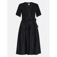 thumbnail image 5 of Time and Tru Women's Mixed Media Midi Dress with Puff Sleeves, Sizes XS-XXXL, 5 of 5