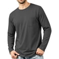thumbnail image 2 of Hngshg T-Shirts for Men Comfort Long Sleeve Pocket Lounge Tops Casual Solid Color Crew Neck Pullover Tee Shirts, 2 of 7