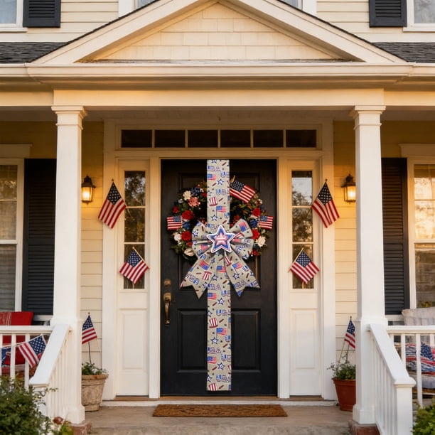 6Pcs/4Pcs Large Independence Day Wreath Bows Decoration Ribbon Tree Topper Bows For Front Door Indoor Outdoor Wall Independence Day Party Supply