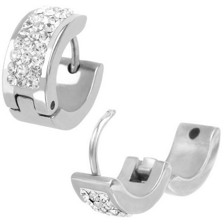 - White Crystal Swarovski Elements Sterling Silver Huggie Earrings