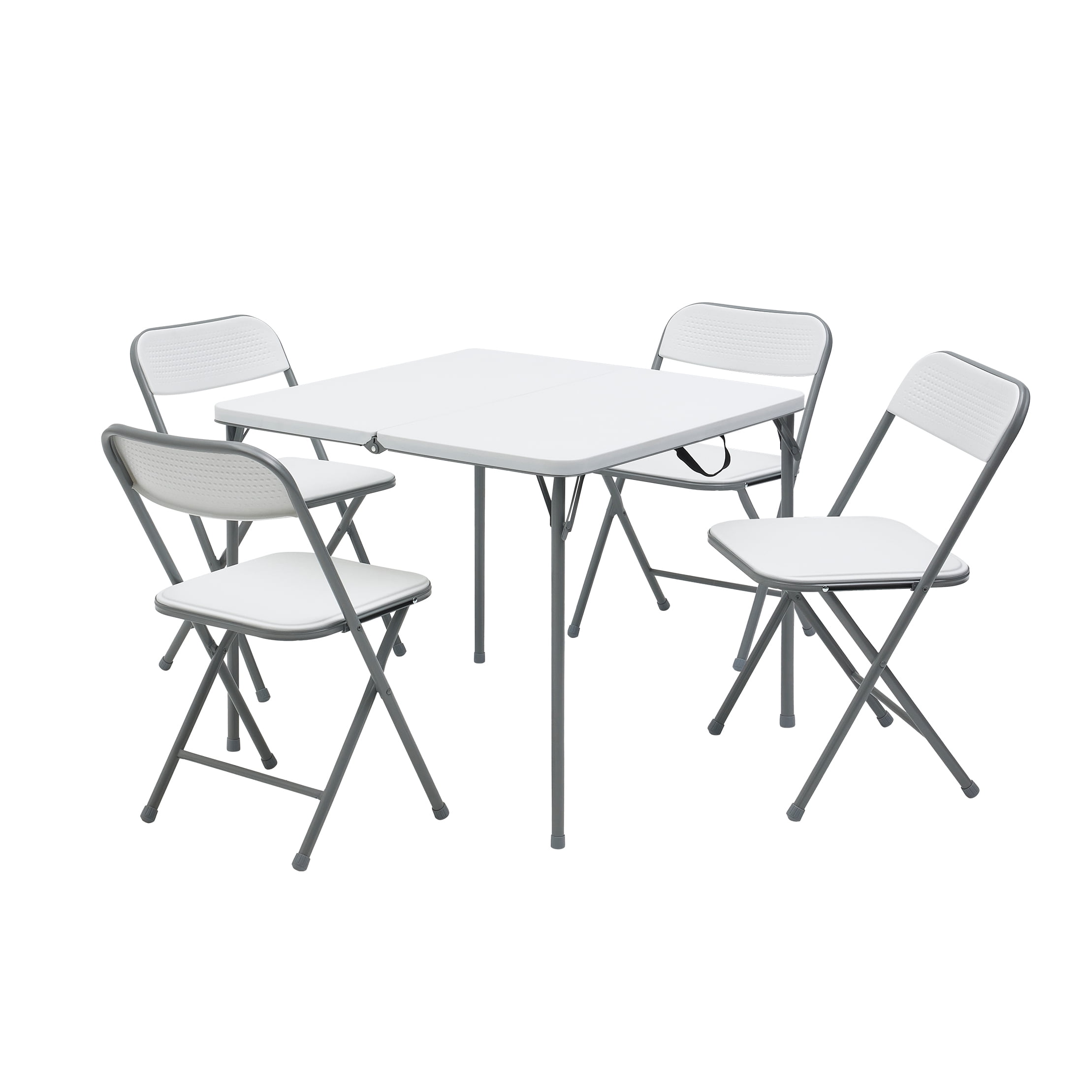 Mainstays 5-Piece 34" Square Centerfold Folding Card Table and 4 Folding Chairs Set, White