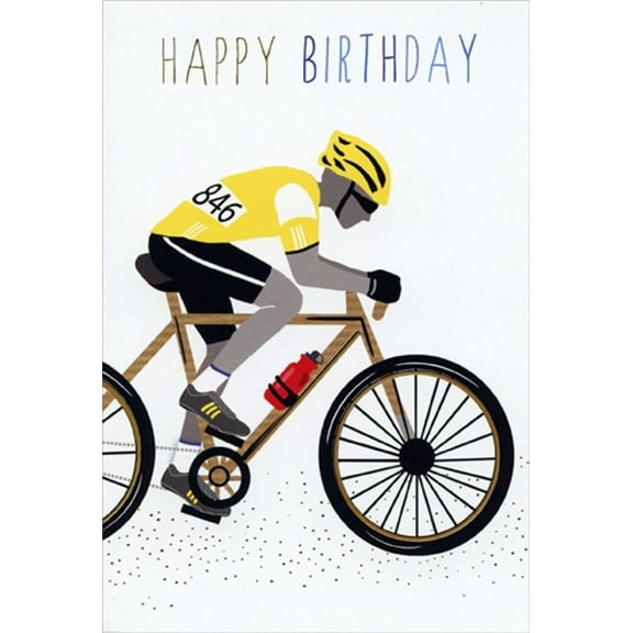 Pictura Yellow Competitive Bicycler Sara Miller Birthday Card for Him / Man