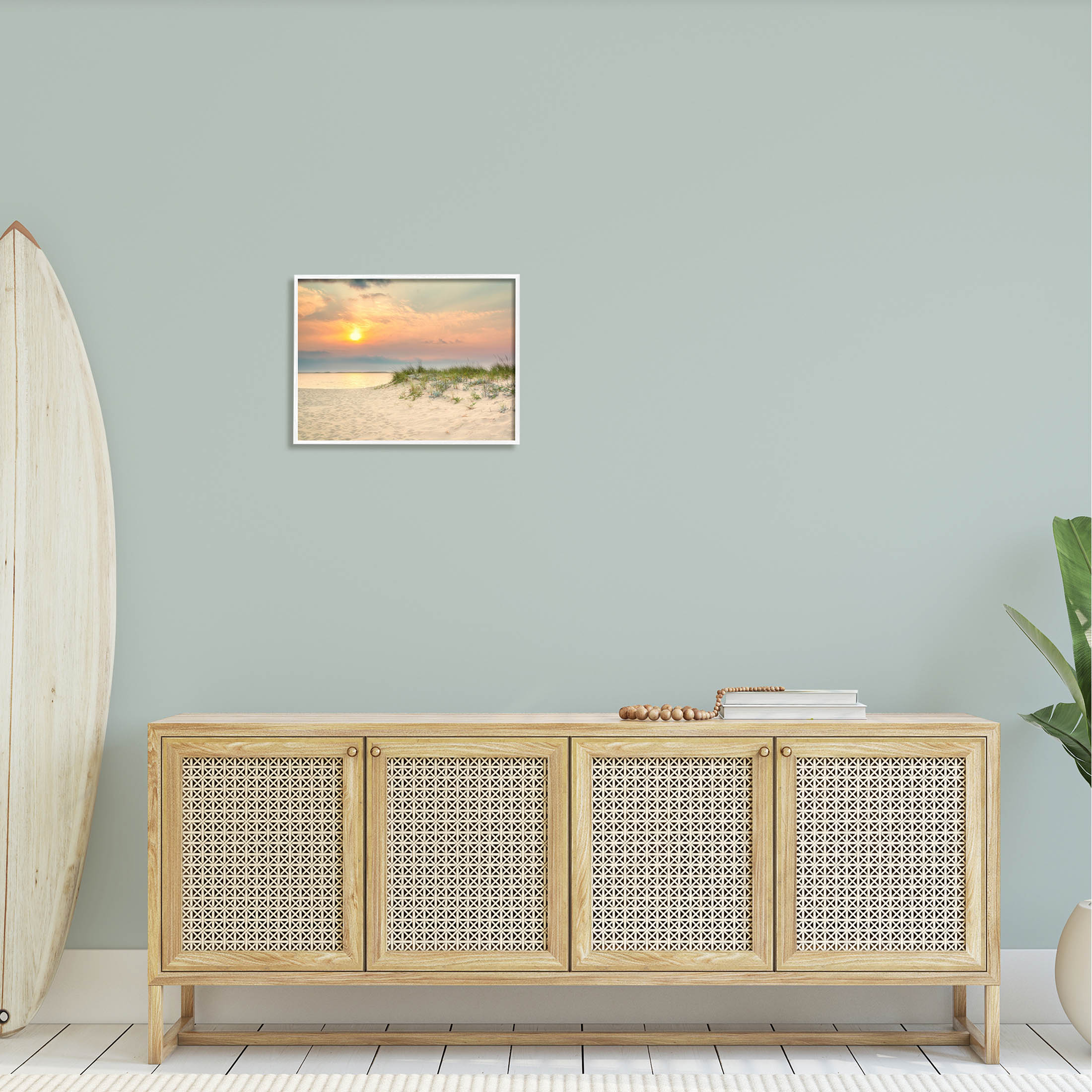 Rising Sun Seaside Beach Morning Coastal Photograph White Framed Art Print Wall Art