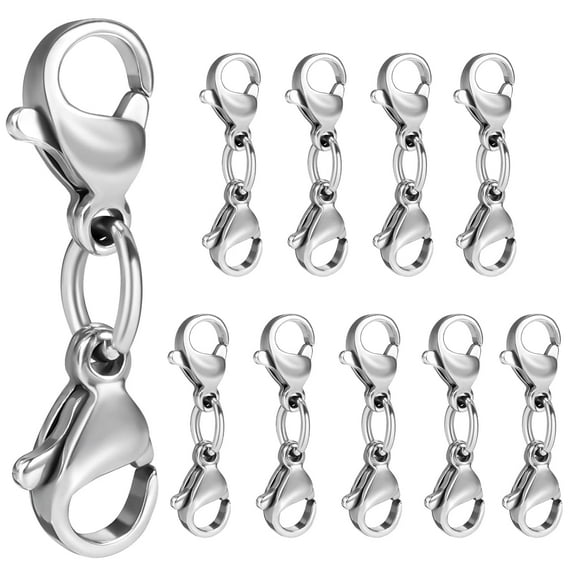 Holzlrgus 10 x Double Lobster Clasps, 2.5 cm Stainless Steel Lobster Clasp Jewellery Connector Double Claw for Necklace Bracelet Jewellery Making (Silver)