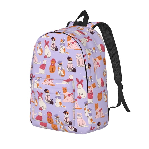 Disketp Fashionable Cats Mochila de Lona Estampada, Mochila Escolar de Viaje Ligera para Estudiantes y Portátil-Small