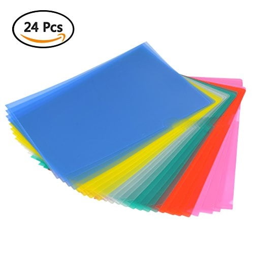 yotino 24 pack clear file folder project pockets, colored plastic file