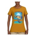 thumbnail image 2 of Swimming Sea Turtle Animal Lover Womens Graphic T-Shirt, Gold, Medium, 2 of 3