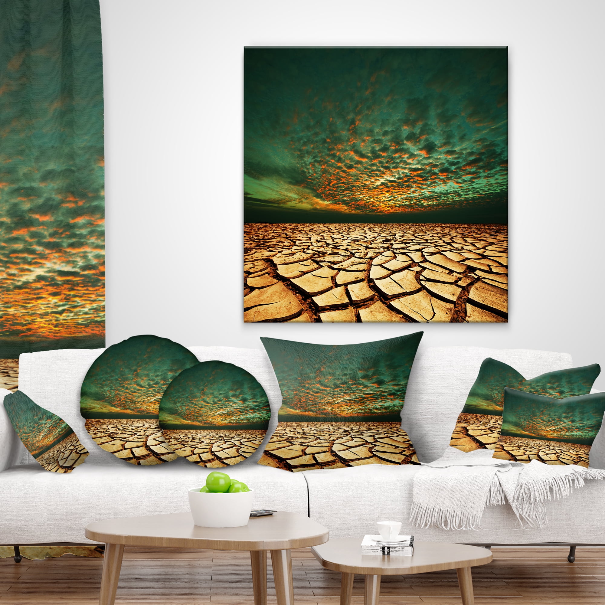Designart Drought Land under Blue Sky - Landscape Printed Throw Pillow - 16x16