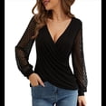 thumbnail image 3 of Camisas de Larga para Mujer, Blusas de Encaje con Cuello en V, Blusas Elegantes Informales de Negocios, Blusas Cruzadas, Camisas de Trabajo Negro M, 3 of 10
