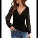 thumbnail image 3 of Camisas de Larga para Mujer, Blusas de Encaje con Cuello en V, Blusas Elegantes Informales de Negocios, Blusas Cruzadas, Camisas de Trabajo Negro M, 3 of 10