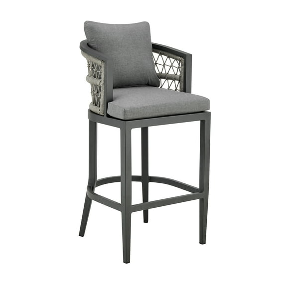 Zella Outdoor Patio Bar or Counter Stool in Aluminum with Rope and Cushions