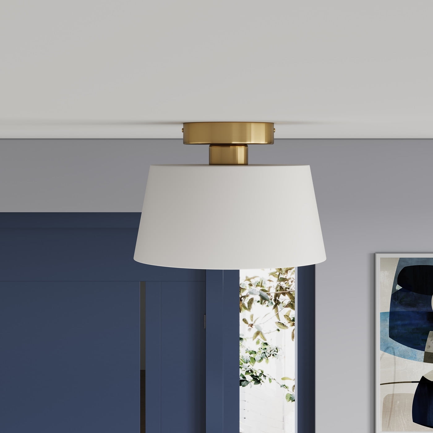 Aiwen Semi Flush Mount Ceiling Light Fixture Drum Light With White Metal Shade Modern Lighting For Bedroom Hallway Living Room